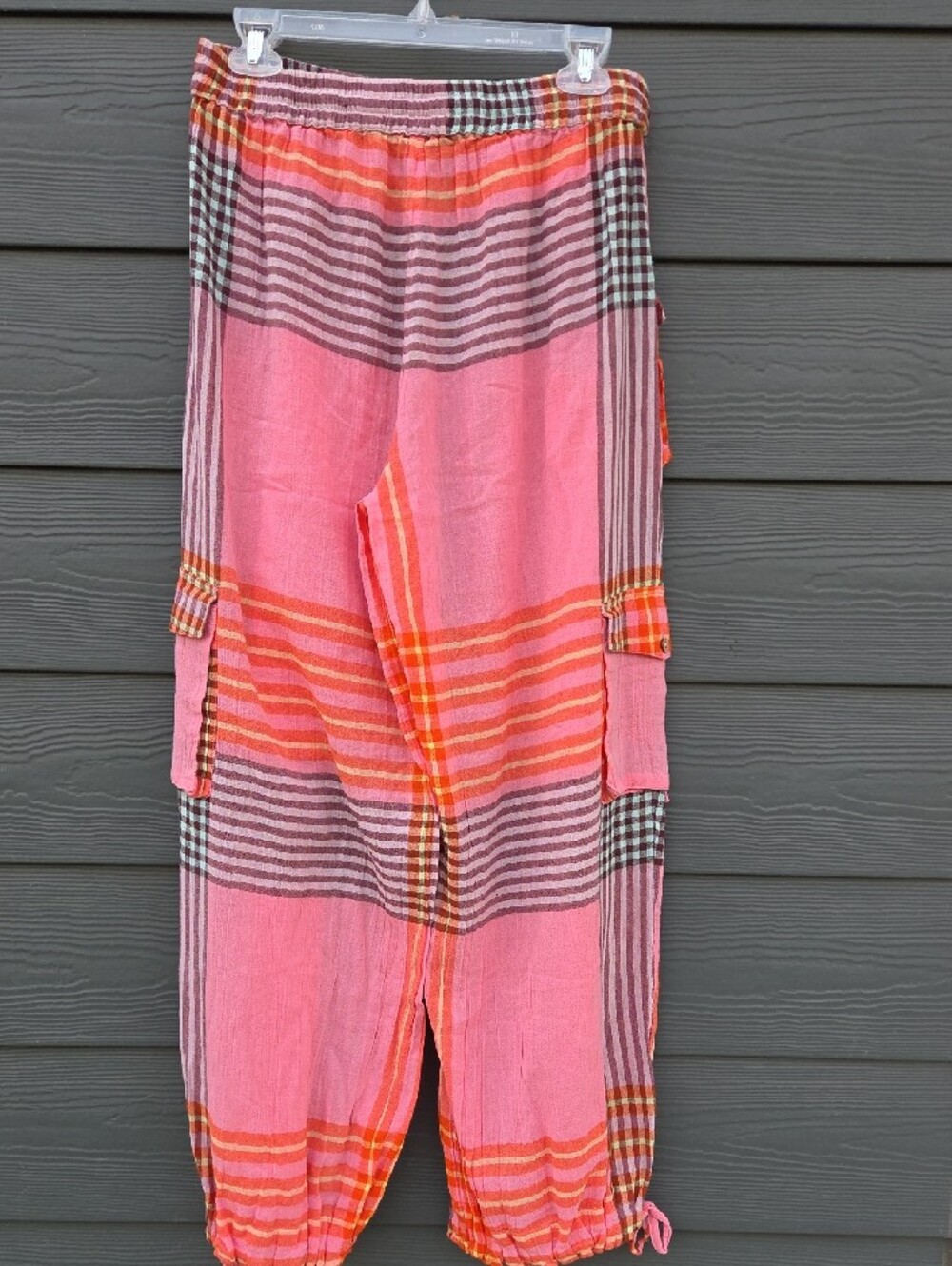 Free People Pink and Orange Plaid Cargo Joggers - Picture 7 of 7
